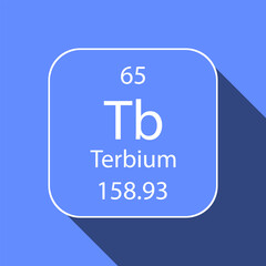 Terbium symbol with long shadow design. Chemical element of the periodic table. Vector illustration.