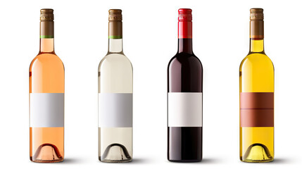 Collection of blank wine bottles mockup on white background for product branding and advertising. created with Generative AI