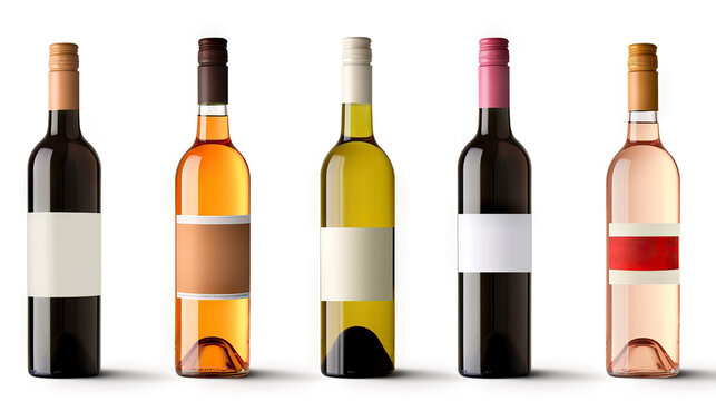 Collection of blank wine bottles mockup on white background for product branding and advertising. created with Generative AI