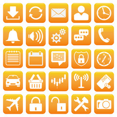Illustration of 25 simple flat icons in orange