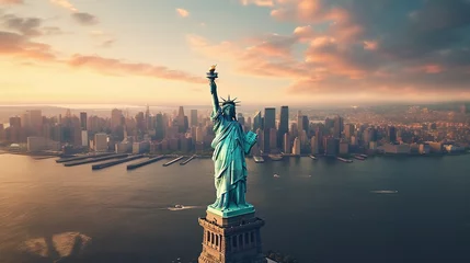 Fotobehang ravel New York City Liberty statue landmark in Manhattan. Generative AI © Lalaland