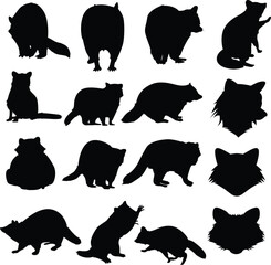Raccoon silhouettes. Animals silhouettes
