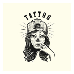 Women halloween and skull Tatto Design 