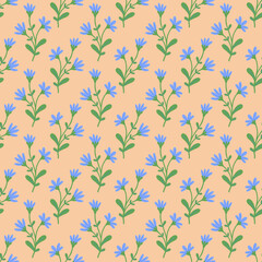 Fototapeta premium Seamless floral pattern on white. Blue flowers background. Meadow wallpaper illustration.