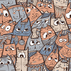 Vector Doodle Pattern with Playful Cats