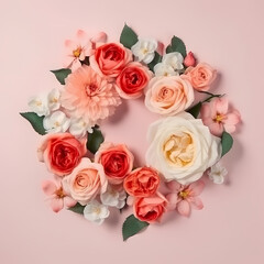 Obraz na płótnie Canvas Rose Flowers Composition On Pink Background Illustration