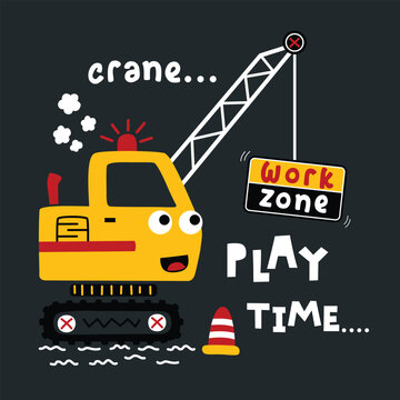 cute crane in the work zone funny cartoon