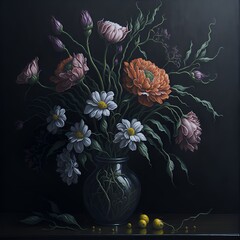 Oil painting with a flowers theme