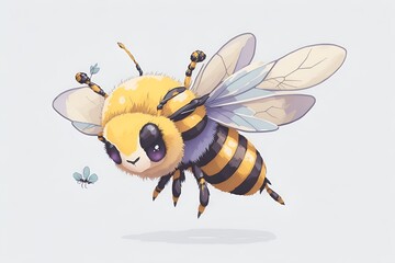 watercolor CUTE FLYING BEE CHARACTER WITH ANIME STYLE decorative elements flat cartoon isolated on white CREATED BY AI GENERATED