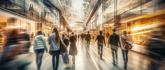 group of people go shopping in fast movement in mall,  Generative AI