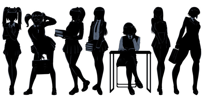 Anime Schoolgirl Silhouettes