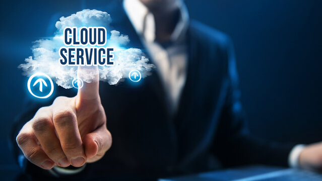 Cloud services concept. Businessman use cloud technology to be more productive