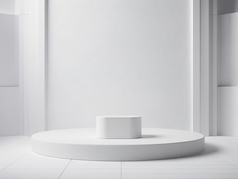 Abstract white podium display for product presentation in minimal style. Generative AI.