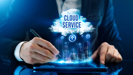 Cloud services concept. Businessman use cloud technology to be more productive