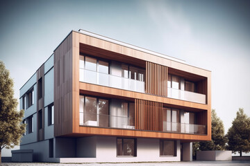 Fototapeta premium Modern residential building with brown facade at the white background