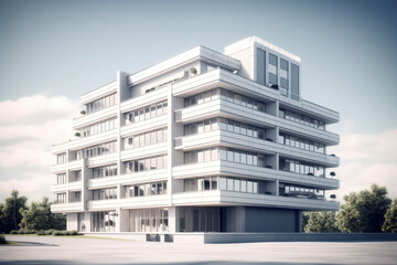 Modern residential building at the white background. 3d illustration