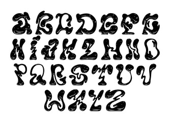 Liquid Y2K font. Trendy slimy alphabet. Stylish letters for your projects, business cards, posters, banners