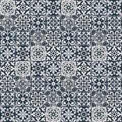 Portuguese traditional tiles Azulejos, seamless pattern design. Blue and white