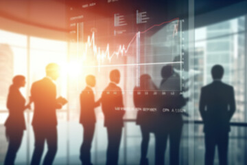Fototapeta premium Blurred Business People in a Modern Office with Real-Time Stock Market Data.created with Generative AI