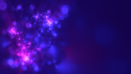 Abstract bokeh effect in neon colors. Fractal art background with copy space .