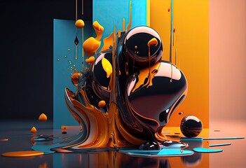 organic orange and light blue contemporary metallic textured object abstract elegant modern ai generated illustration