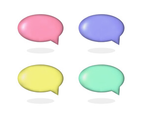 Set of four 3D render speech bubble in pastel colors isolated on white background - pink, yellow, green, blue.