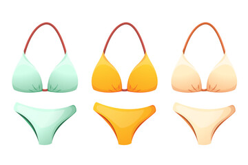 A set of bikinis.Summer women's swimsuits for swimming.An element of summer design.Vector illustration isolated on a white background.