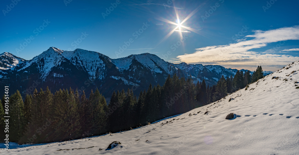 Wall mural Winter hike on the Nagelfluhkette in the beautiful Allgau Alps