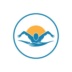 Swimming Logo. Swimmer icon with caption. Vector illustration