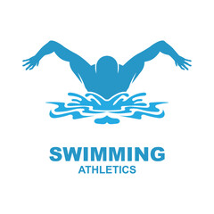 Swimming Logo. Swimmer icon with caption. Vector illustration