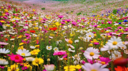 Fototapeta premium Spring's Blossoming Symphony: A Kaleidoscope of Wildflowers. Generative AI