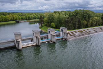 Dam of Goczalkowice Reservoir on Vistula River in Goczalkowice-Zdroj, Poland