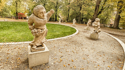 Fototapeta premium Dwarf Statue, Bizarre Dwarf, Zwergerlgarten, Dwarf Garden, 18th Century Ottavio Mosto Sculpture, Mirabellgarten, Mirabell Gardens, Salzburg, Austria, Europe