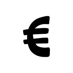 Scribble currency money finance sign icon Euro. Vector illustration in hand drawn cartoon doodle style isolated on white background. For business, logo, typography, banks.