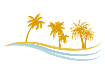 Fototapeta na wymiar Icono de playa con palmeras y mar de verano.