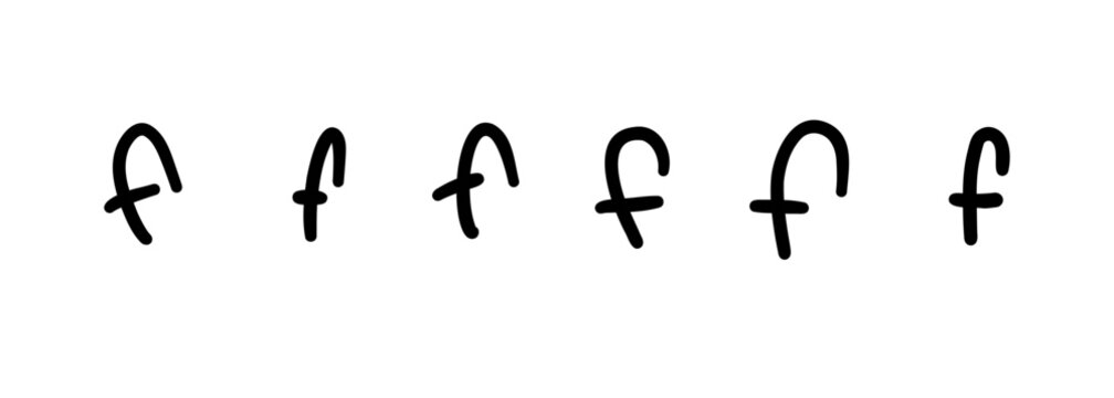 Childlike scribble simple black english latin F alphabet letter symbol. Vector illustration in hand drawn doodle style isolated on white background. For kids book, decorating, card, learning, logo.