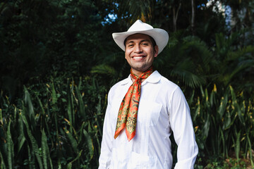 Latin man wearing traditional Mexican custom called 