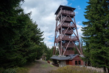 Obraz premium Orlickie Mountains - Zieleniec - the lookout tower on the top of the Orlica mountain