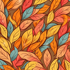 Naklejka na ściany i meble Abstract Seamless Autumn Leaves Pattern Illustration