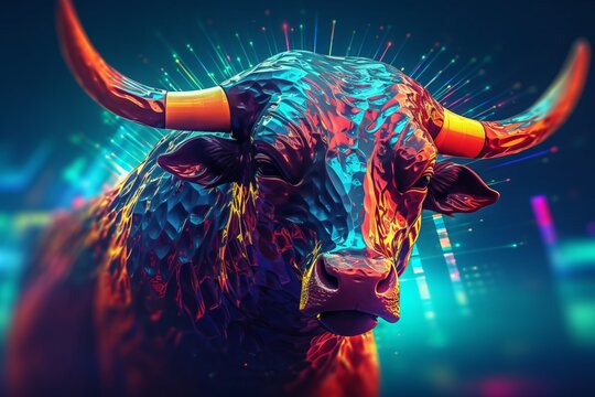 Angry bull from the stock market with digital background.generative ai