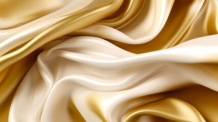 ホワイトとゴールドのゴージャスな光沢感のある生地の背景　Generative AI