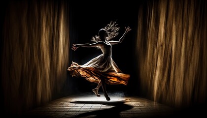 Dancing woman on stage in beige, abstract, Elegant, Modern AI-generated illustration