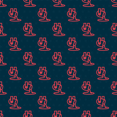 Red line Molten gold being poured icon isolated seamless pattern on black background. Molten metal poured from ladle. Vector