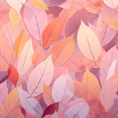 Fototapeta na wymiar Seamless Autumn Leaves Pink Pastel Pattern Illustration