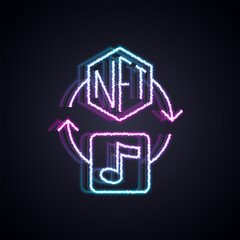 Glowing neon line NFT Digital crypto art icon isolated on black background. Non fungible token. Vector