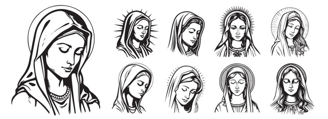 Our Lady virgin Mary vector illustration silhouette svg, laser cutting cnc.