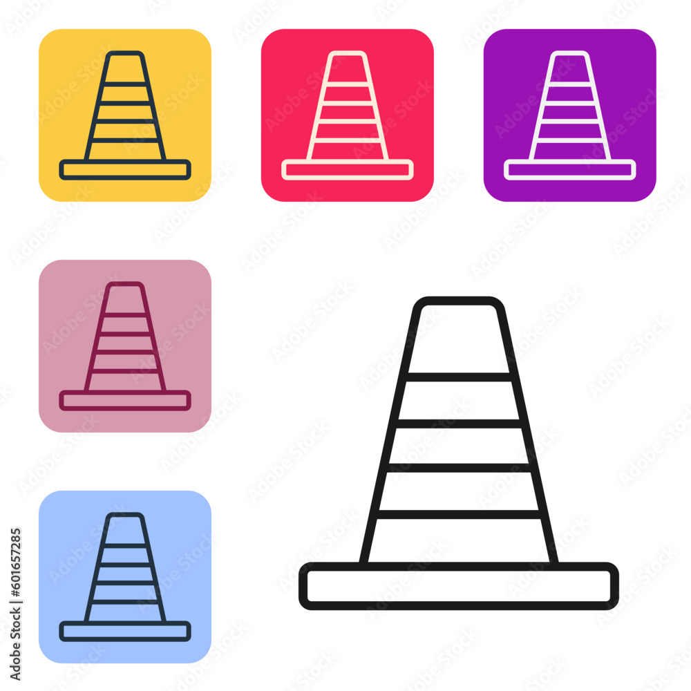 Aufkleber black line traffic cone icon isolated on white background. set icons in color square buttons. vector