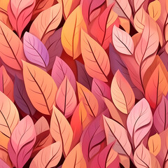 Fototapeta na wymiar Seamless Autumn Leaves Pink Pastel Pattern Illustration