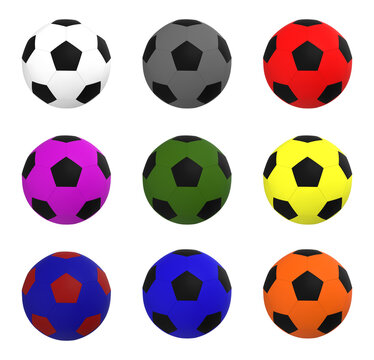 Soccer balls. Isolated . Multi Colors