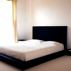 Interior of a hotel bedroom with a double bed. Nobody inside